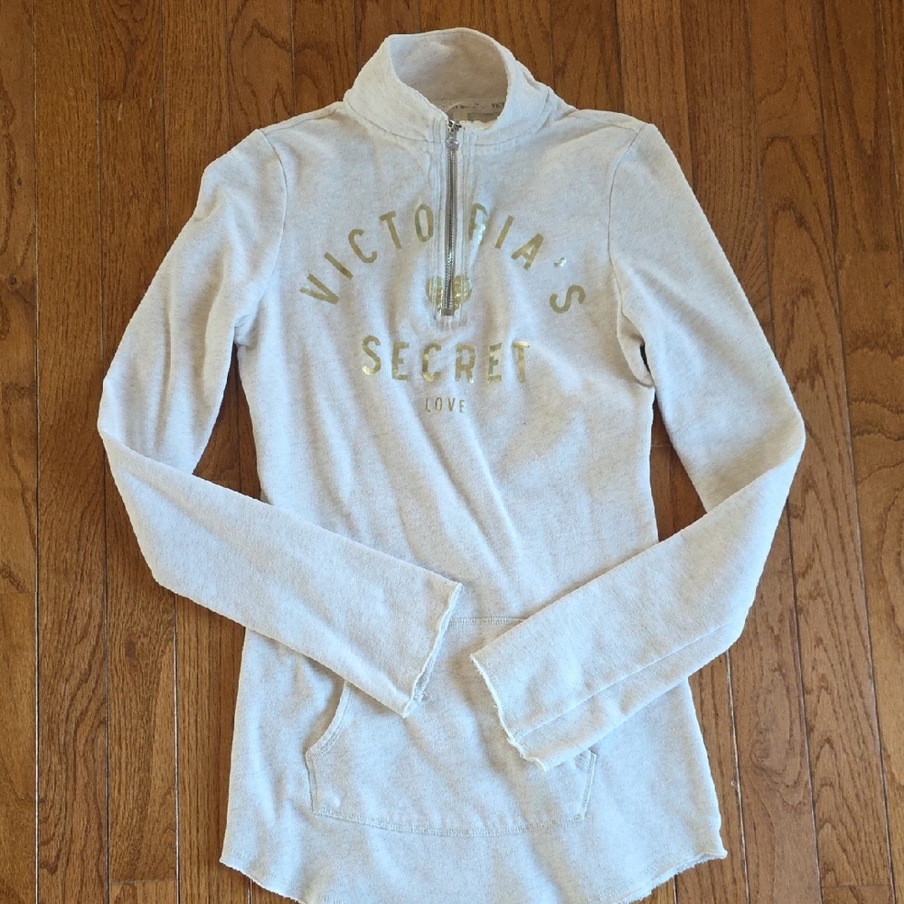 Victoria's Secret Light Gray Sweatshirt with Gold Accents